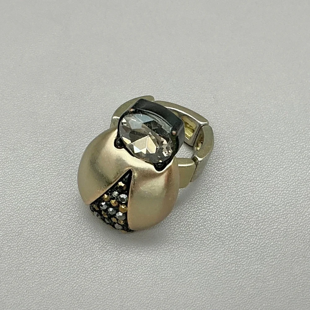 Chico's Stretch Ring Ladybug Black Crystal Gold Tone Statement Adjustable